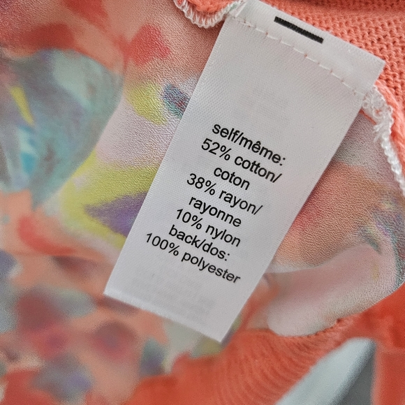 Women Coral Open Cardigan Soft Knit Chifon Floral Back Asymmetrical Siz L Cotton - Picture 4 of 7